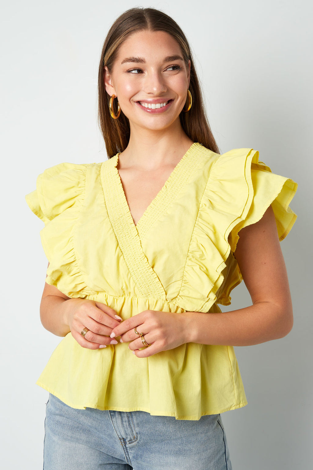 Woven Sleeveless Top Elegant Ruffle Edge Solid Color Spring/Summer